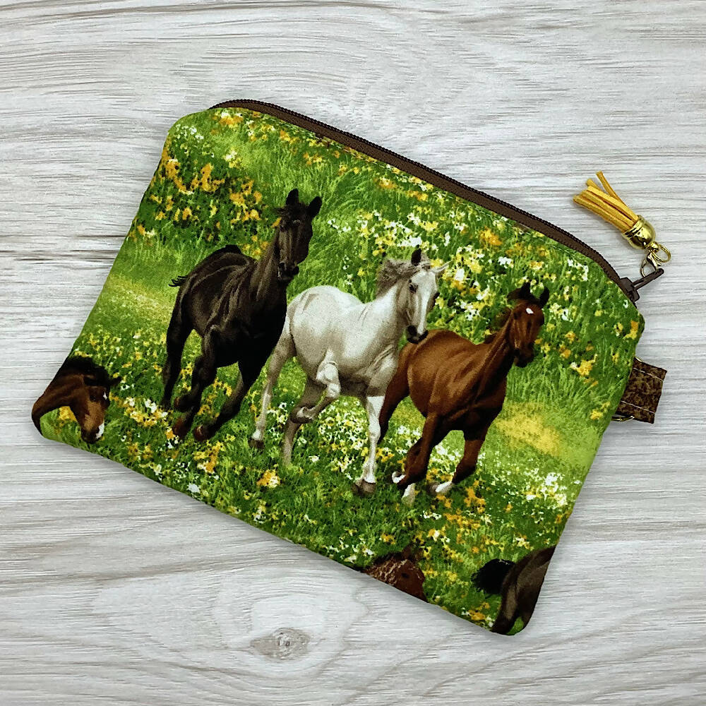 Horses And Foals Zip Pouch (18cm x 13cm). Fully lined, lightly padded
