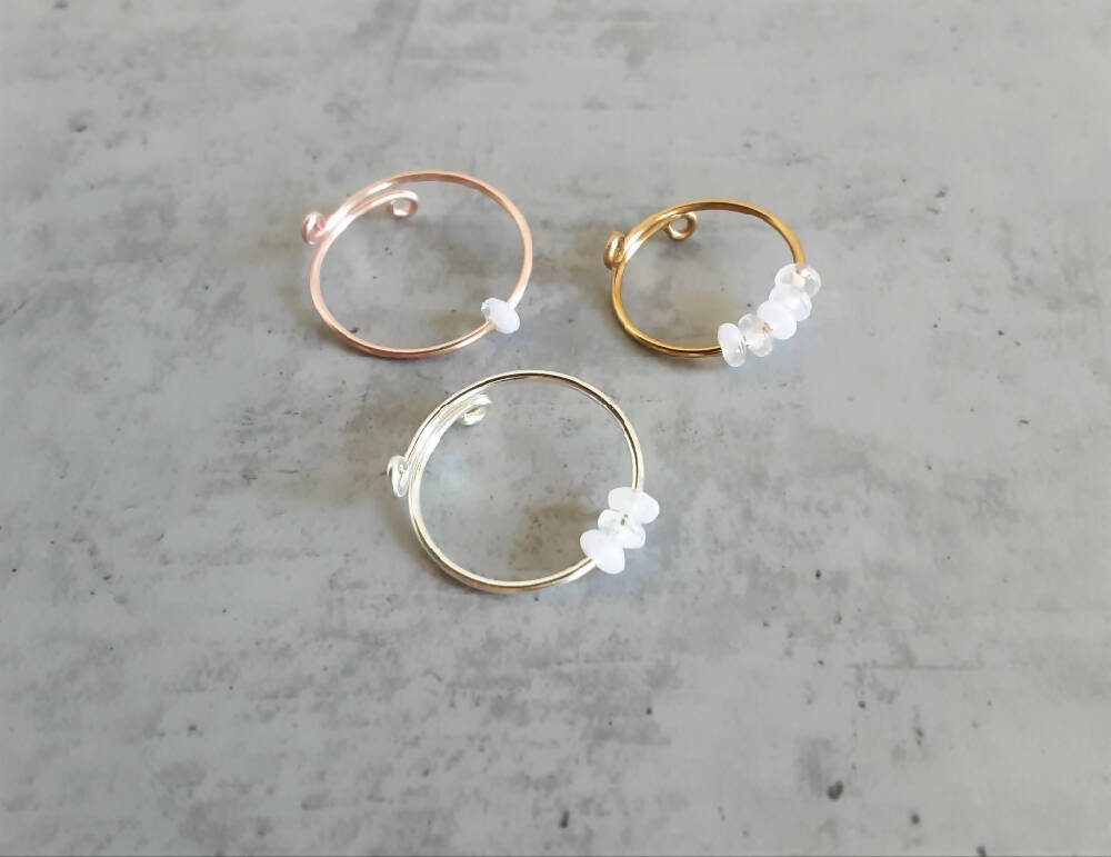 Tiny Marble Gemstone style Acrylic Bead Anxiety ring , Size adjustable