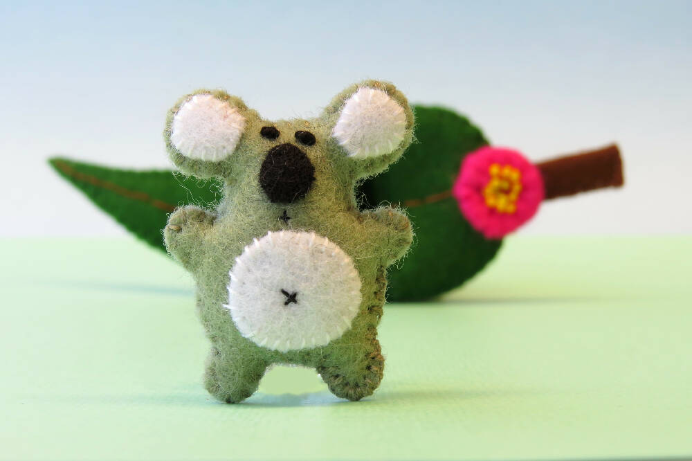 Miniature Felt Koala - Gum Leaf Bed - Australian Animal