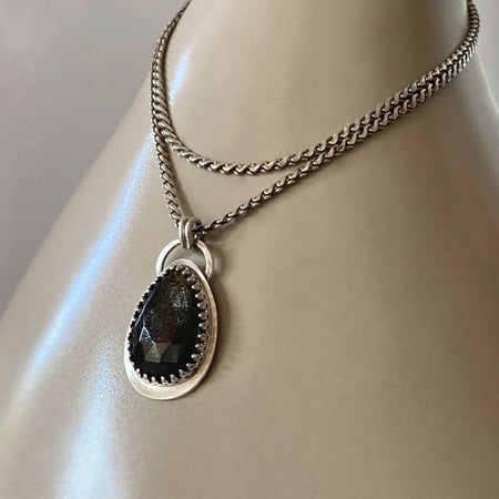 Sterling Silver and Golden Sheen Obsidian Faceted Teardrop Pendant