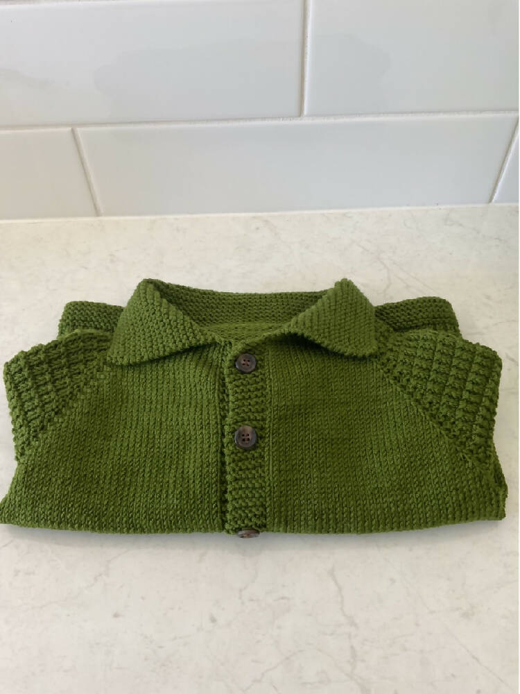 Hand knitted Green Jacket, Size 1-2 years | Winter Knitted Cardigan