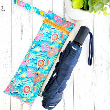 Umbrella Bag, Waterproof Reusable Zip Bag, Native Australian, Orange Zip