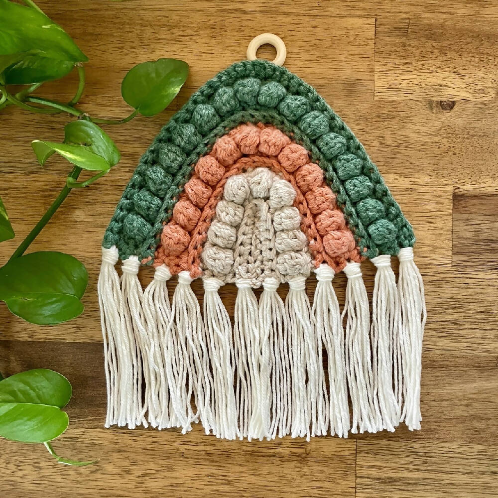 Crochet Rainbow Wall Hanging - Blue, Green & Natural