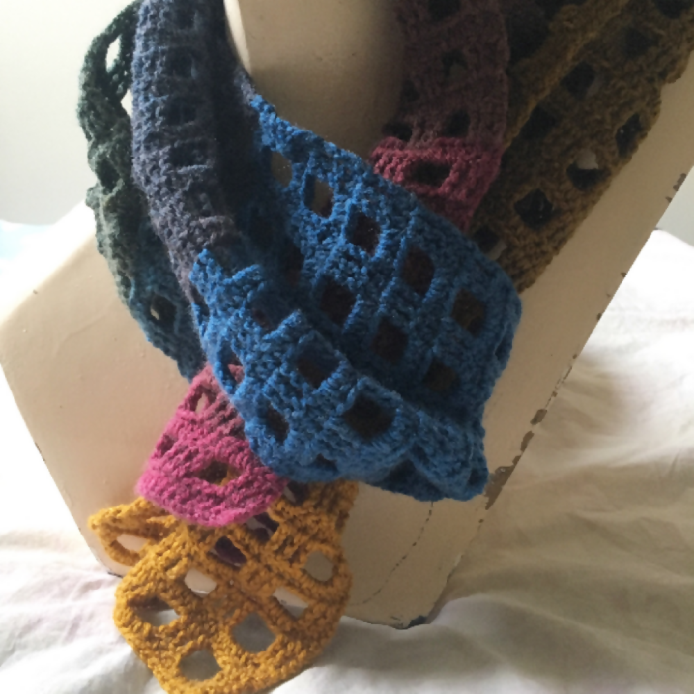 Scarf handmade crochet in a Windowpane pattern