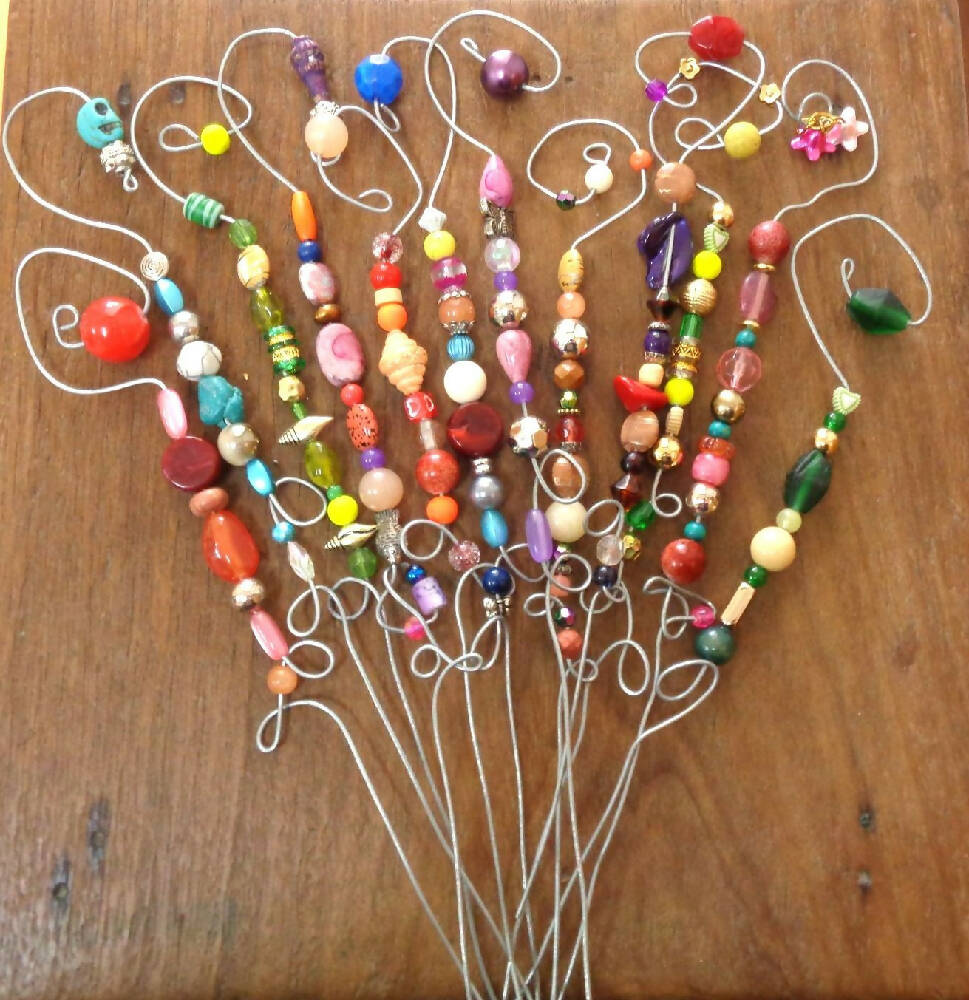 Beaded Vase or Pot Plant Stakes - 12 - Galvanised Wire