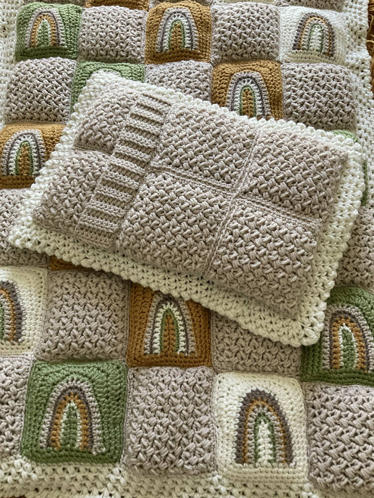 Handmade Baby Crotchet Blanket, Baby Rainbow Quilt Set