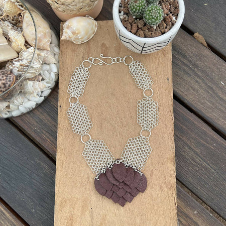 Handmade chain and leather scales necklace