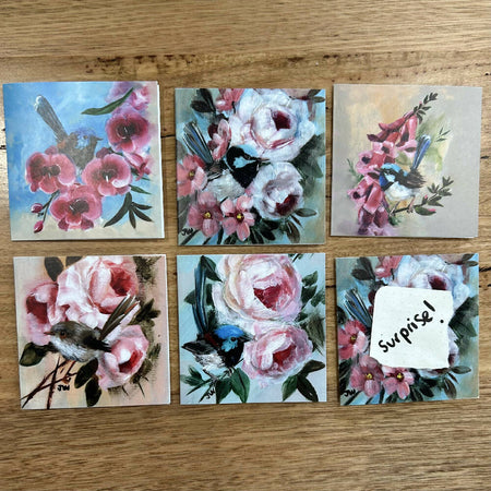 Wrens and Flowers Card Set - Pink (6 pack)