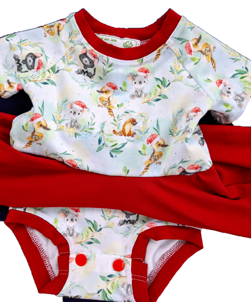 Xmas Peplum, Baby Girl, Stretch, Aussie Animals