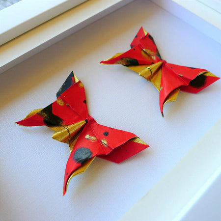 Framed Red Gold Butterflies - custom made gift for special occasion