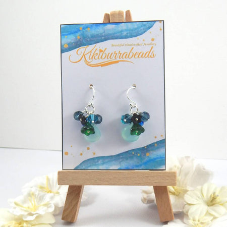 Blue Chalcedony Dangle Earrings Blue and Black Accents