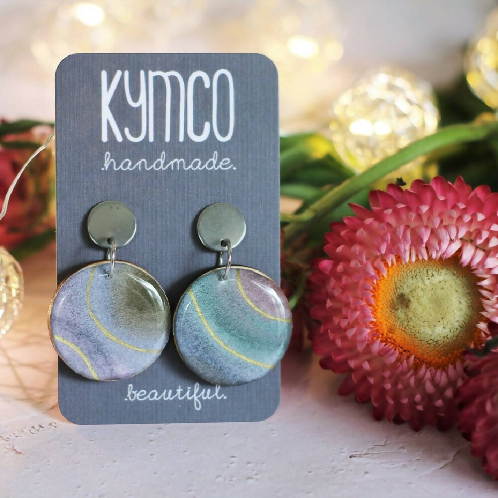 Watercolour Collection | Resin Large Dangles Earrings | Muted blues, mauve, greens