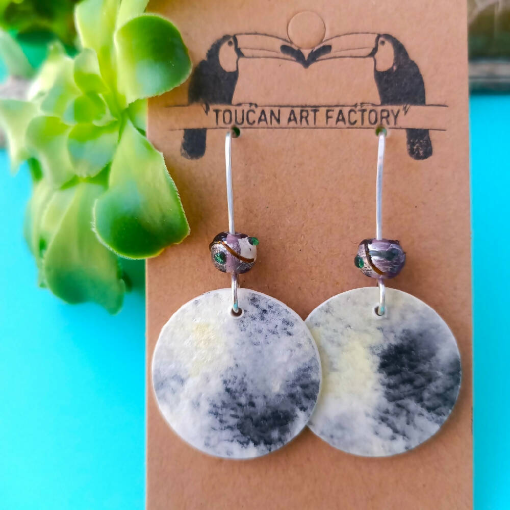 Hand Painted Watercolour Dangle Earrings - sterling silver & paper
