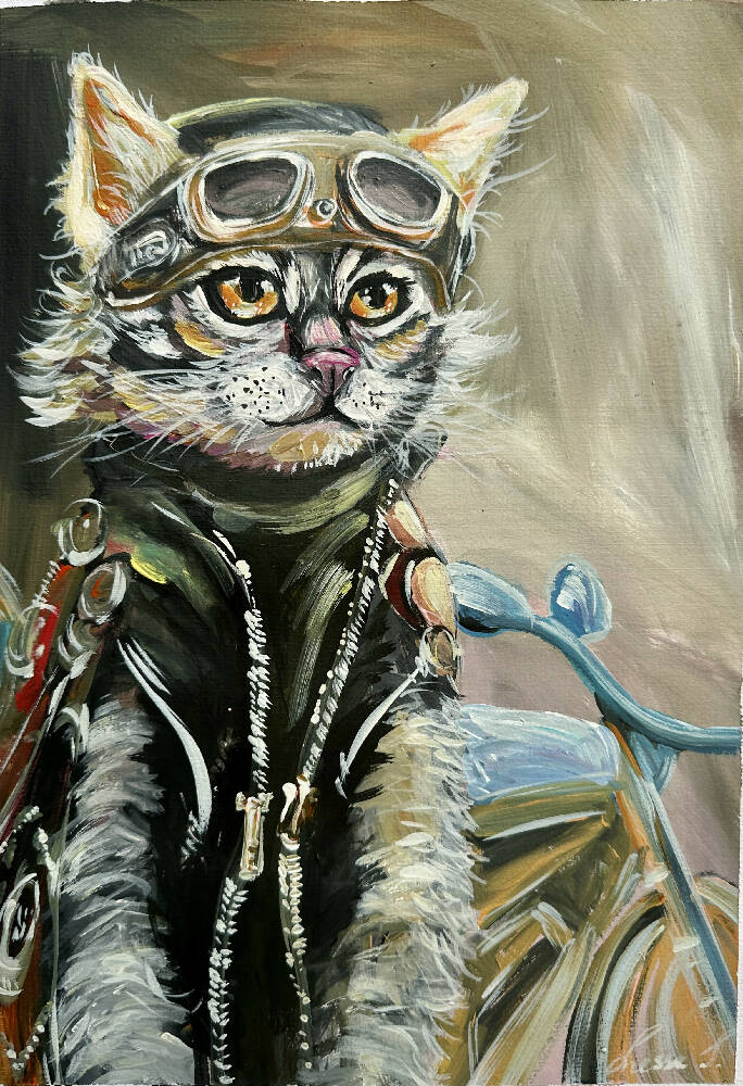Kitty Fluffy paws. Original painting, signed, framed 40x 50cm