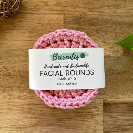 Reusable Crochet Cotton Facial Rounds - Set of 6 - Rose Pink