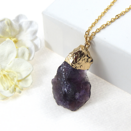 Amethyst Raw Stone Necklace,Amethyst Pendant Necklace Gold Filled Chain