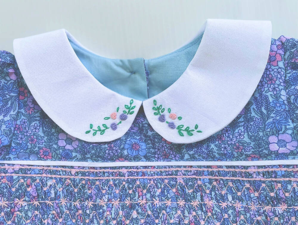 Smocked Girl's Dress with Hand Embroidered Collar