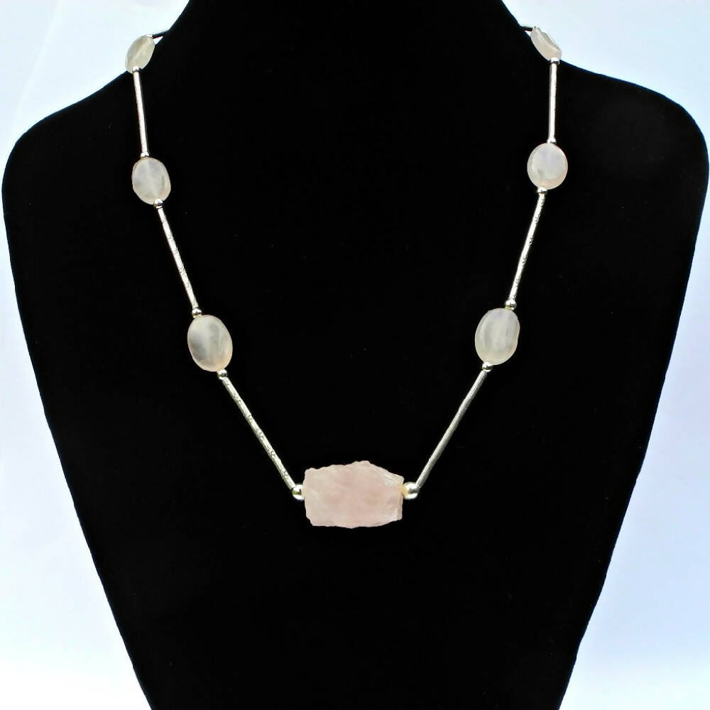 Necklace Rose Pink Quartz and Sterling Silver