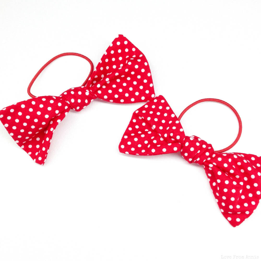 Red Polka Dot Hair Bows Thin Elastic