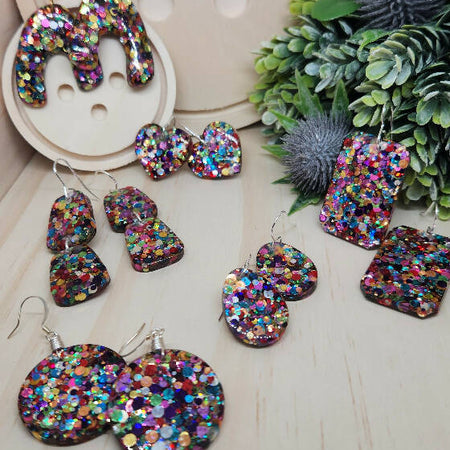 Dangle Earrings - Rainbow Pop Sparkle - Drop Resin Hook