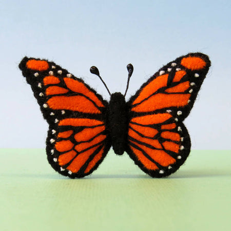 Butterfly Brooch - Wool Felt Embroidered Orange Monarch Pin