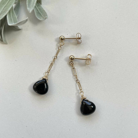 14K Gold filled onyx and short chain earrings