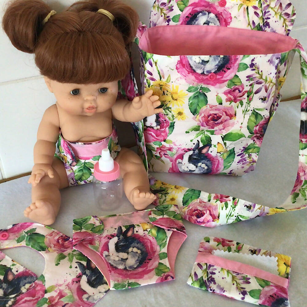 Nappy Bag and accessories for Baby Doll #3 Springtime Bunny