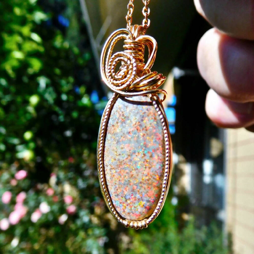 Andamooka Matrix oval opal pendant 14k gold fill wire wrapped