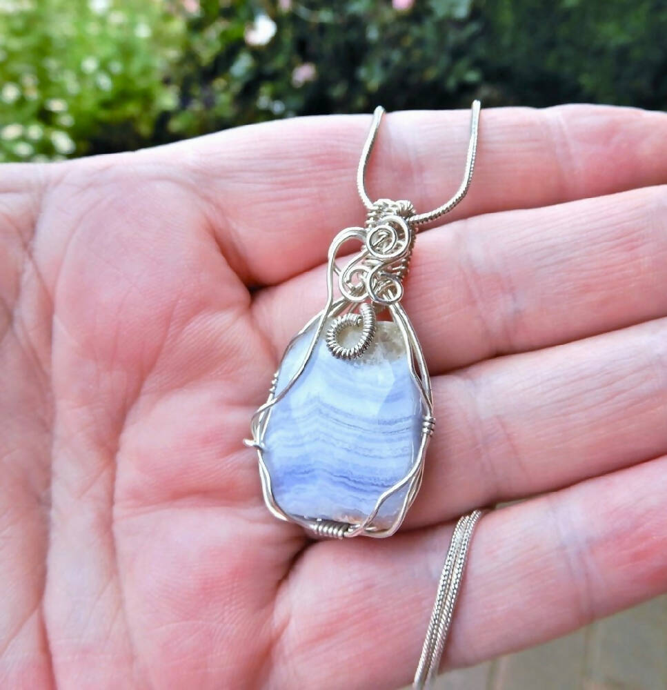 Blue Lace Agate Sterling wrapped pendant