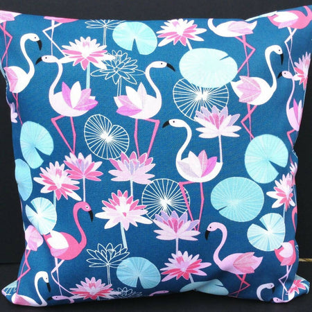 Blue floral cushion cover-flamingo print