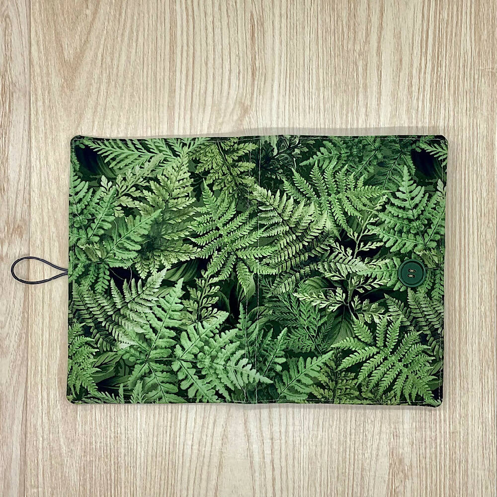 Ferns Foliage refillable A5 fabric notebook cover with bonus book and pen.