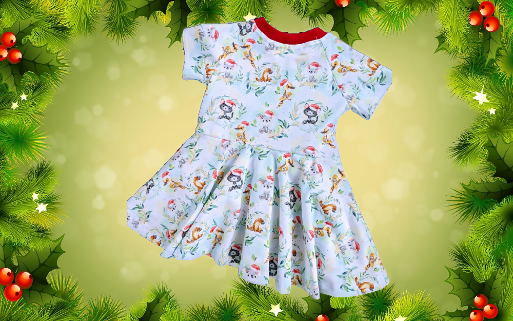 Xmas Peplum, Baby Girl, Stretch, Aussie Animals