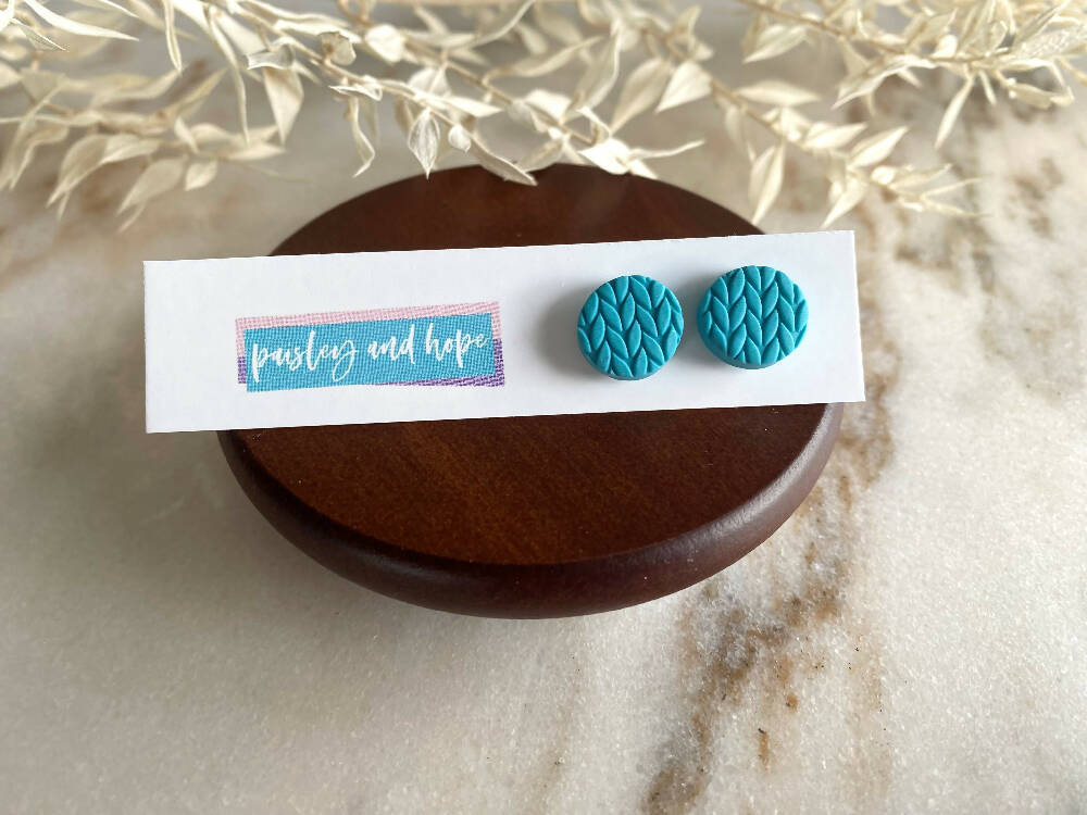 Polymer Clay Knit Pattern Studs - Choose Colour