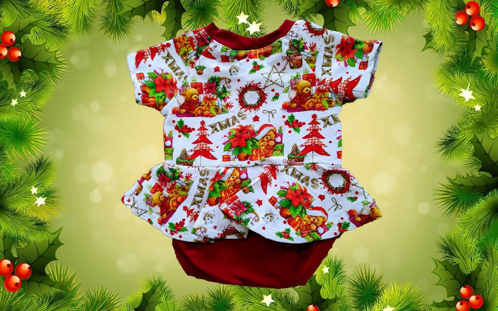 Christmas, Baby Girl Peplum, Teddy
