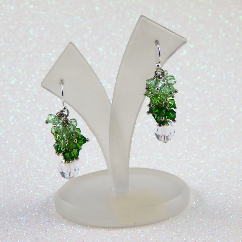 Green Cluster Earrings Sterling Silver Ear Wires