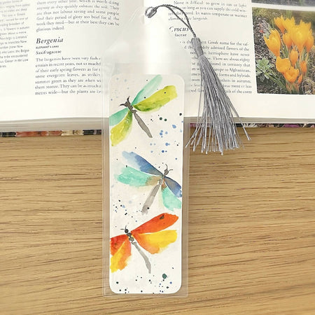 200x60mm Hand-Painted Watercolour Bookmark - Dragonflies