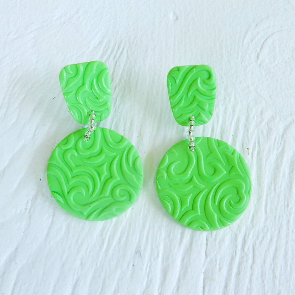 Lime Green Polymer Clay Earrings "Cleo Green"