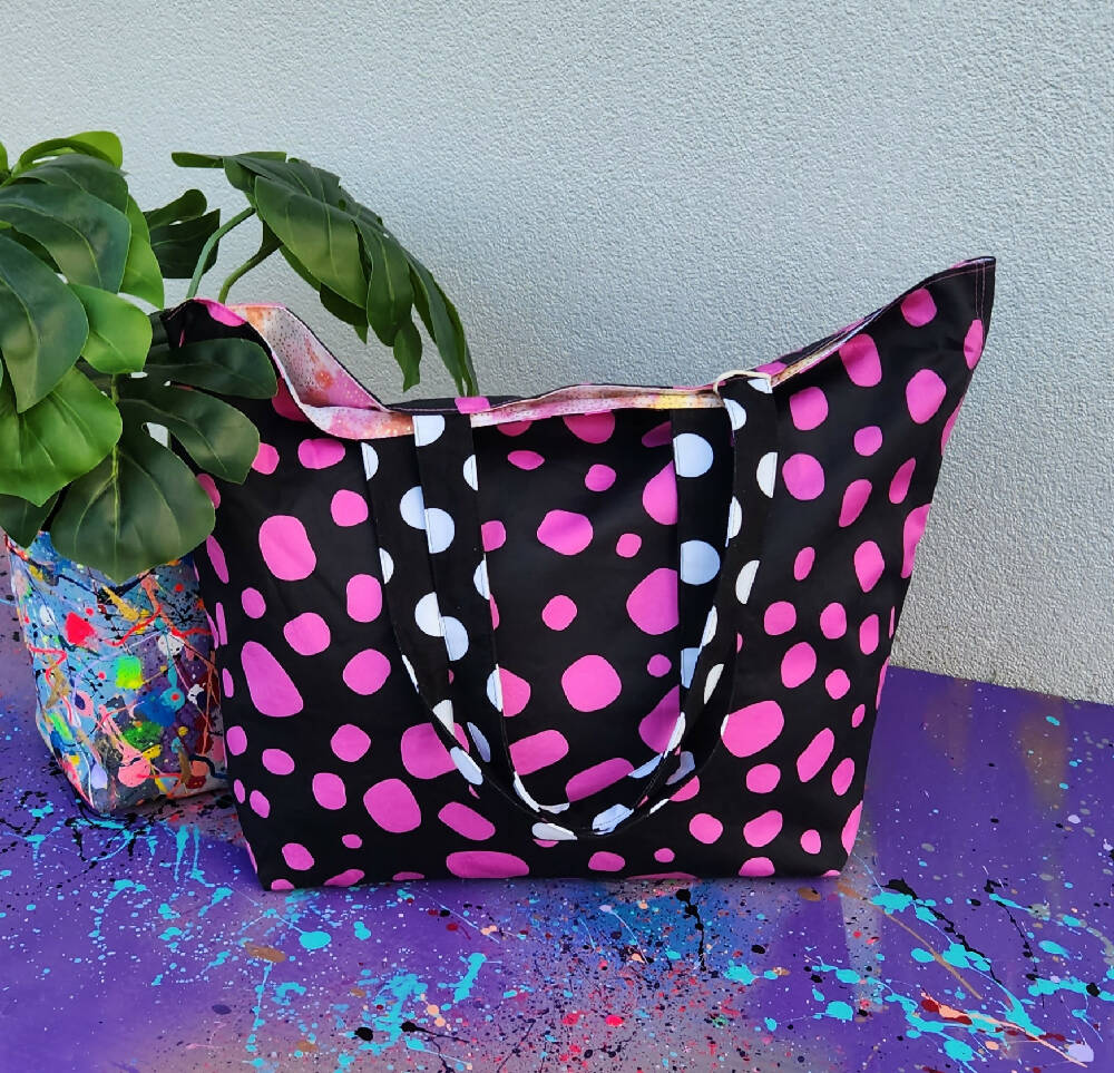 Kasey Rainbow Black and Pink Pebbles Large Tote Bag