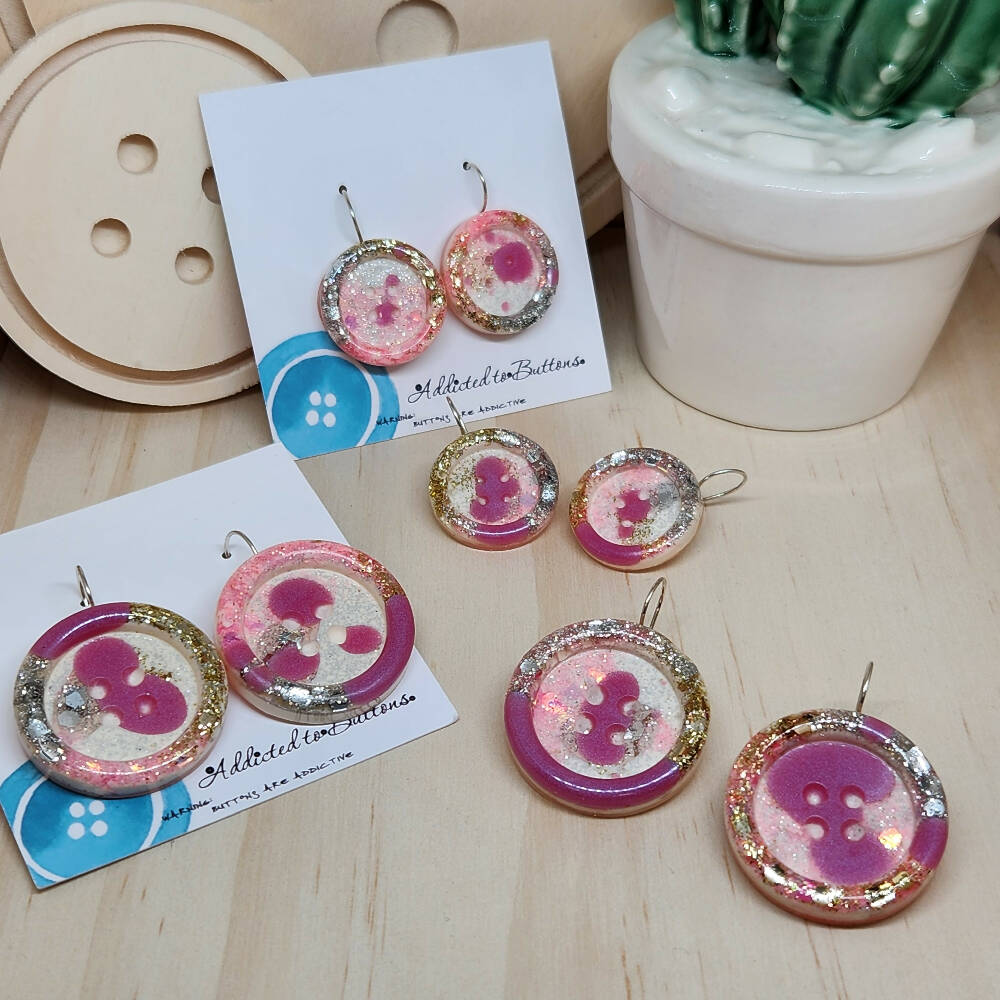 Dangle Earrings - PINKY BILLIE BUTTON - Resin - Hook Sml Lge