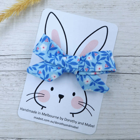 Handmade fabric hair bow, Easter hair bow, blue.