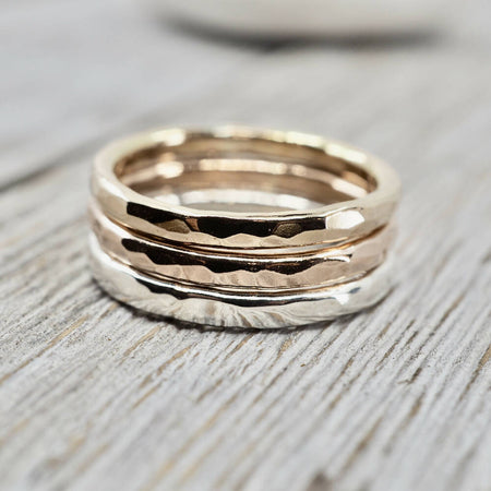 Stacking ring set | 2mm rose, yellow gold-fill and sterling silver rings | Handmade jewellery