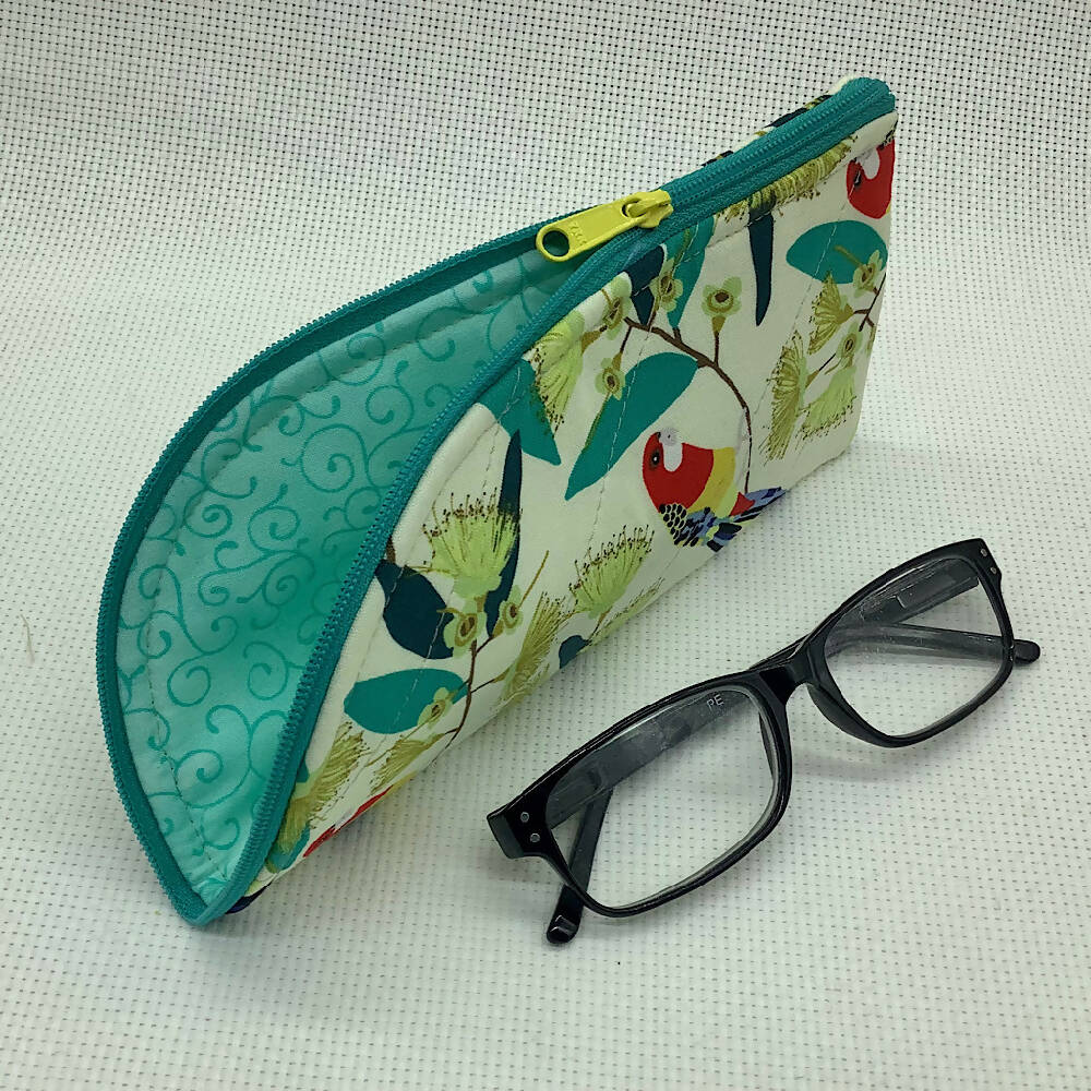 Australian Birds curved top zip pouch for glasses, phones, handbag organiser, etc.