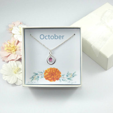 October Birth Flower and Birthstone Necklace on Gift Card