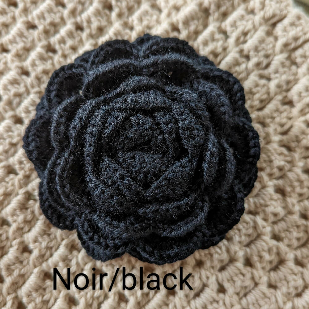 Wool flower brooch, crochet rose brooch