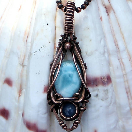Larimar with natural Sapphire in Copper with chain