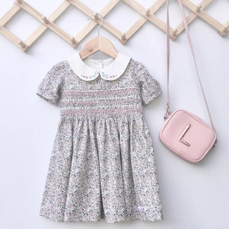 Smocked Girls Dress with Hand Embroidered Collar