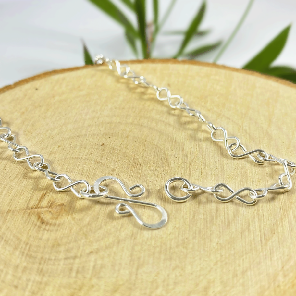 Sterling Silver Necklace Round Infinity Chain Handcrafted