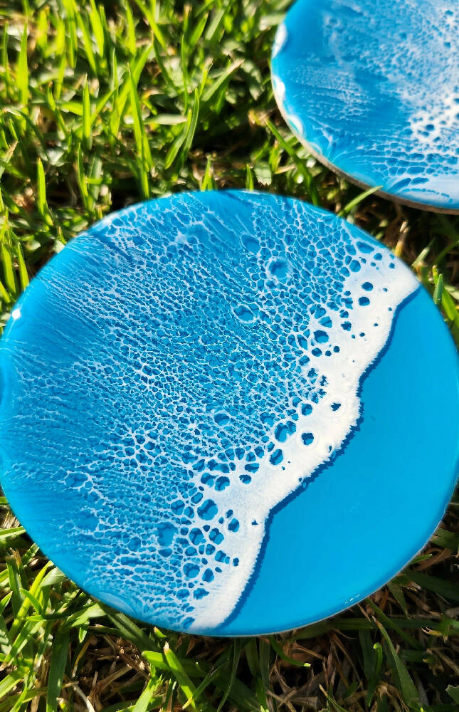 Blue Resin Wave Coasters (Set of 4)