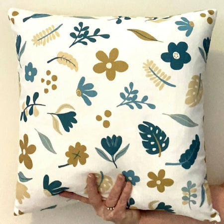 Cushion Cover modern simple flowers aqua and gold #1