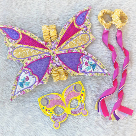 Fairy fabric wings, Embroidered Mask, Dancing ribbons, Made to order